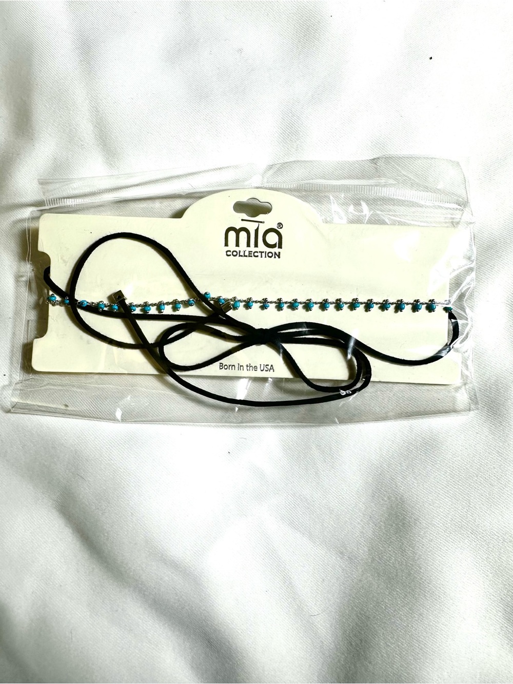 M57. Mia Collection Black Wrap Choker Necklace Turquoise Beads Y2K Boho NWT